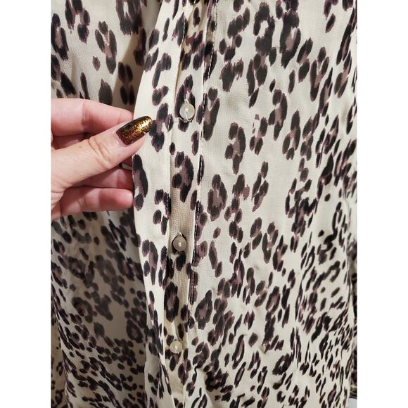 Lucky Brand Womens Sheer Leopard Animal Print Button Blouse Top Size 3X Mob Wife - Picture 5 of 9